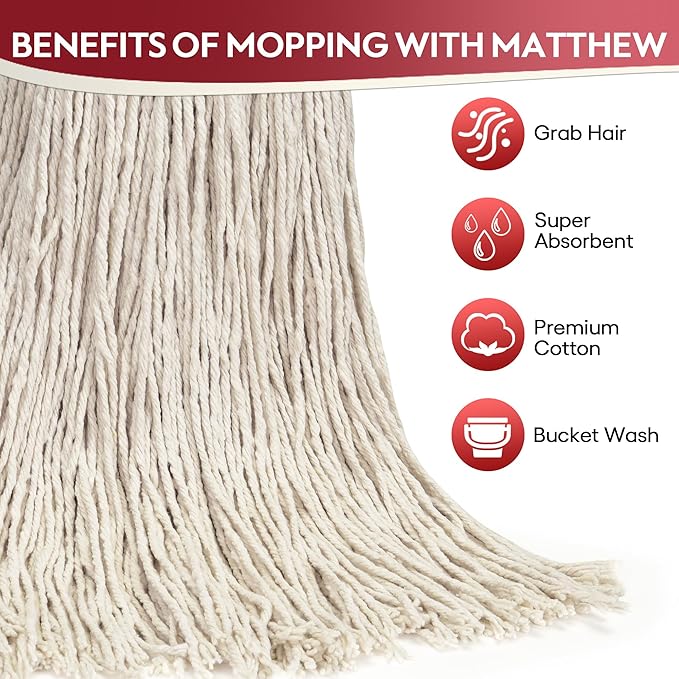 Matthew Cleaning 24oz 3Pack Cotton Floor Mop, Cotton Looped-Open String Heavy - Image 2