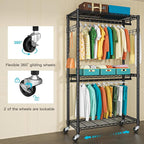 FUTASSI P1 Heavy Duty Garment Rack, 3 Tiers Adjustable Rolling Metal Closet - Image 5