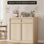Double Tilt Out Trash Cabinet, Natural Wood Hidden Garbage Can Cabinet - Image 5