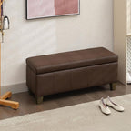 Brown Faux Leather Ottoman - Image 2