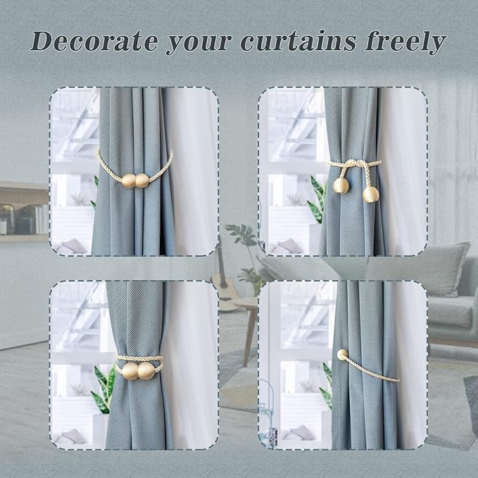 Hion Magnetic Curtain Tiebacks Beige 2pcs, Curtain Tiebacks Buckles Holdbacks - Image 4