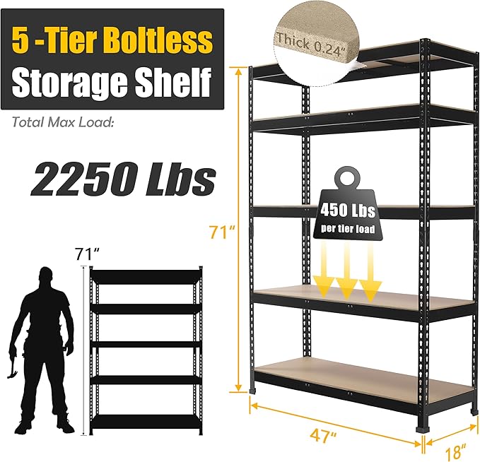 PrimeZone 4 Pack Heavy Duty Adjustable 5 Tier Garage Storage Shelves - Image 3