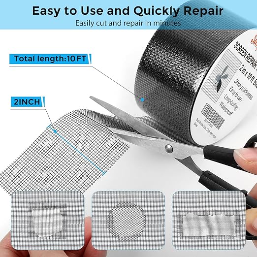 Black Window Screen Repair Tape, 2IN X 10FT Screen Repair Kit - Image 3