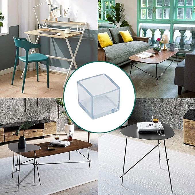 12 Pcs Transparent Square Anti-Slip Rubber Leg Tips Chair Leg Caps Furniture - Image 7
