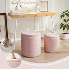 Boucle Round Ottoman with Storage Set of 2, Small Foot Stool Ottoman - Image 5