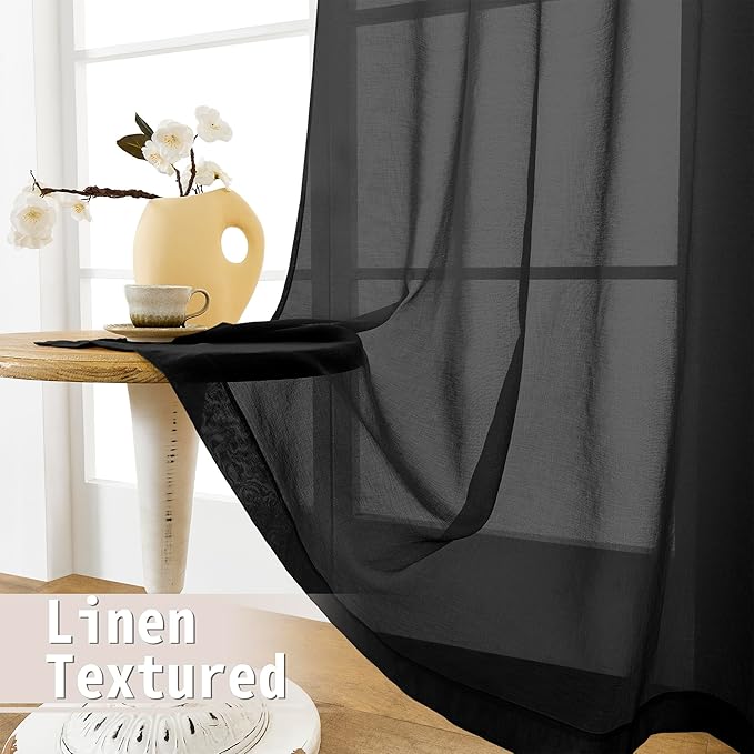 Tollpiz Small Sheer Curtain Linen Textured Curtain Sheers Doorway Light - Image 4