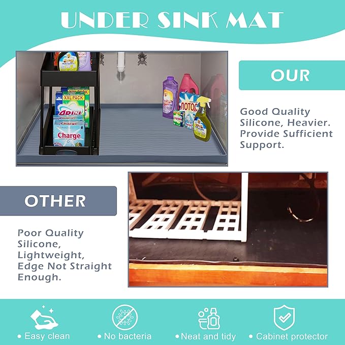 URMONA Waterproof Silicone Under Sink Mat 28'' x 22'' Shelf Liner - Image 5