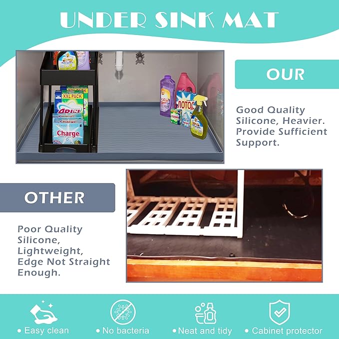 URMONA Waterproof Silicone Under Sink Mat 28'' x 22'' Shelf Liner - Image 5