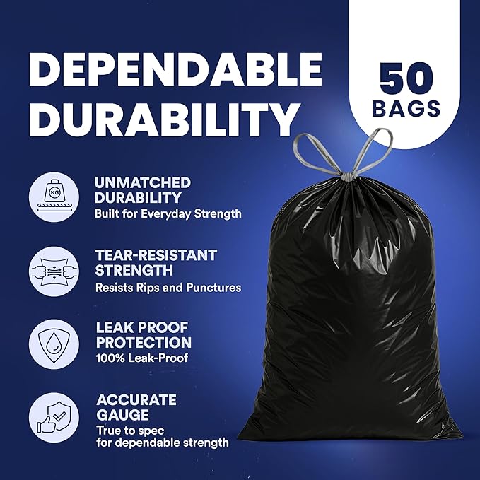 Plasticplace W13DSBKJR 13 Gallon Trash Bags │ 1.2 Mil │ Black Extra Tall - Image 4