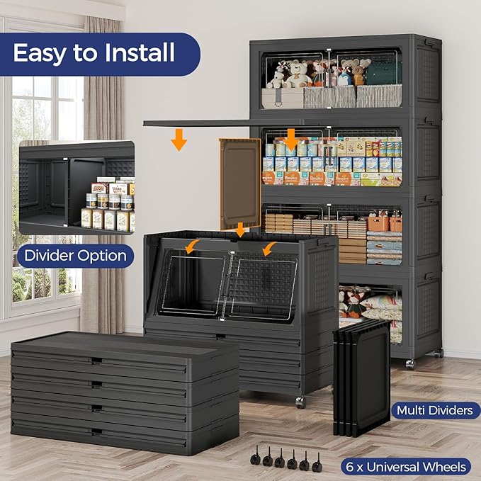 160GAL Storage Bins with Lid and Wheels, Stackable Closet Organizers and - Image 5