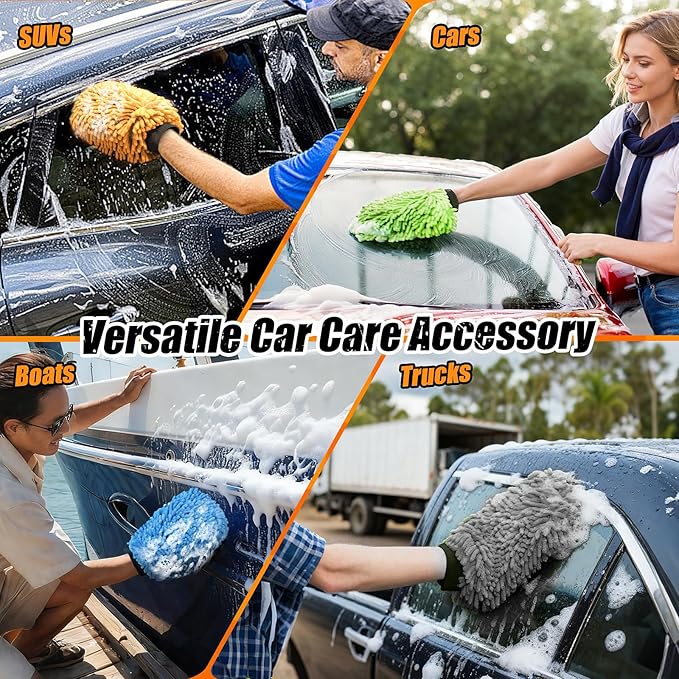 4 Pack Car Wash Mitt Microfiber, Premium Chenille Microfiber Wash Car Mitts - Image 7