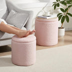 Boucle Round Ottoman with Storage Set of 2, Small Foot Stool Ottoman - Image 8