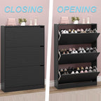 Shoe Storage Cabinet with 3 Flip Drawers, Narrow Shoe Rack Cabinet, - Image 5