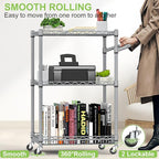 Metal Carts with Wheels, 3 Tier Rolling Utility Carts with Storage, Steel Wire - Image 4