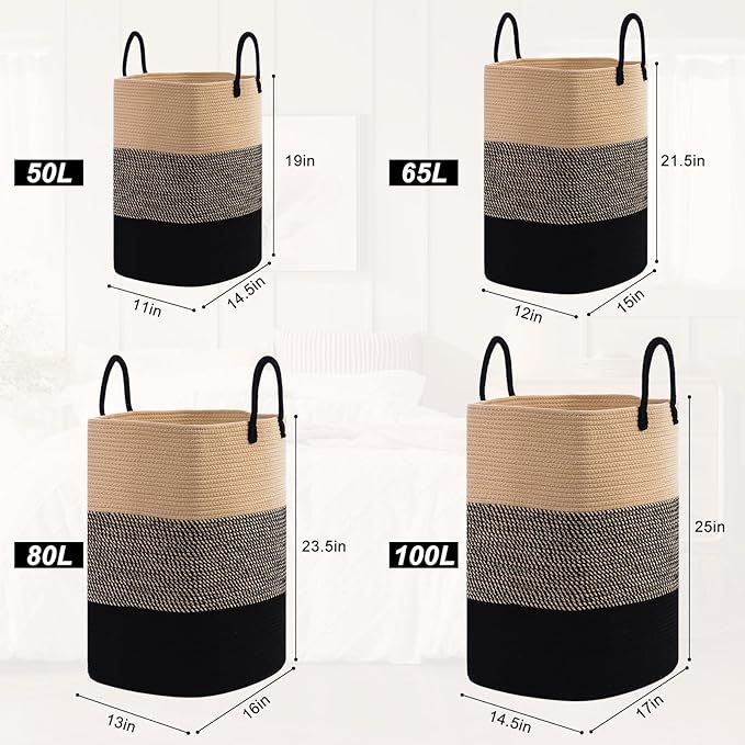 Woven Laundry Basket for Clothes, 50 L Large Rectangle Laundry Hampers - Image 8