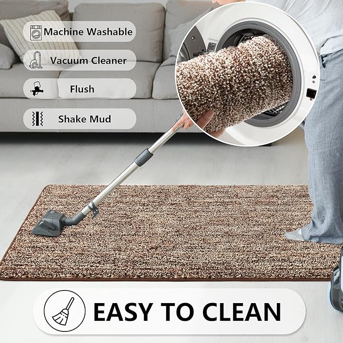 REFETONE Coffee/Brown Doormat, Indoor Non Slip Absorbent Rug - Image 6