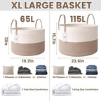 Woven Blanket Basket, 115L Large Rope Storage Bin - Image 2