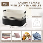 72L Large Laundry Basket with Leather Handles - Image 2