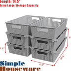 Simple Houseware Stackable Plastic Woven Basket Organizer, 6 Pack, 14.5" x 8.5" - Image 3