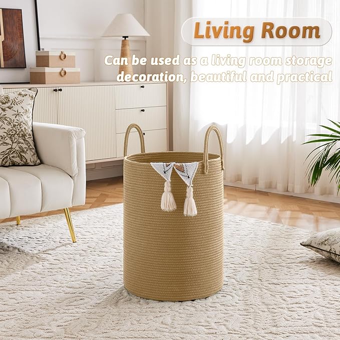 Laundry Basket, Woven Cotton Rope Laundry Hamper, 40L - Image 2