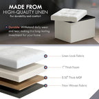 Ornavo Home Small Storage Ottoman Foldable Collapsible Rectangle Linen Ottoman - Image 5
