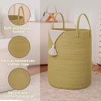 Large Woven Laundry Basket Hamper, 80L Cotton Rope Storage Bin - Image 6