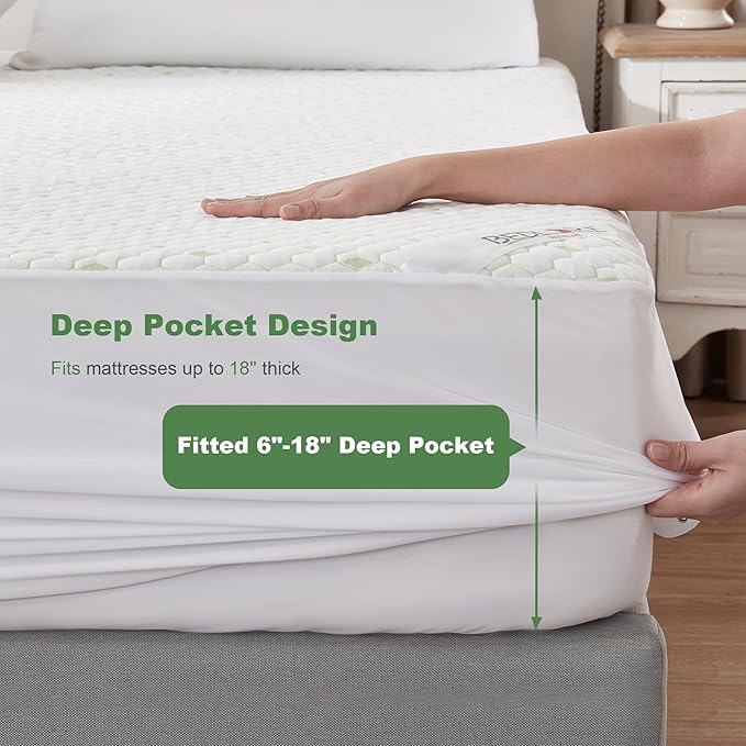 Waterproof Mattress Protector, King Size Mattress Pad Fitted 6"-18" Deep Pocket - Image 5