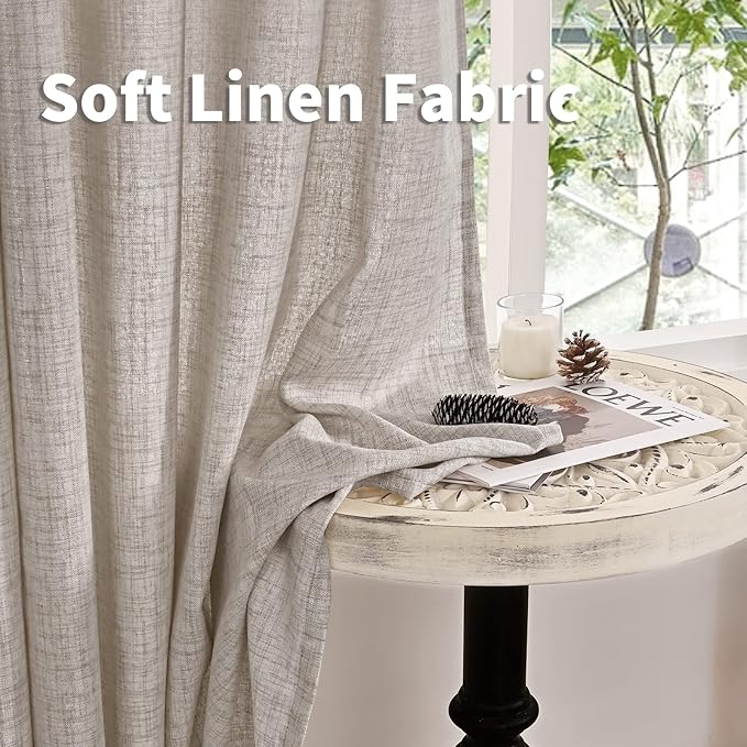 YoungsTex Natural Linen Semi Sheer Curtains 72 Inch Length 2 Panels - Image 8