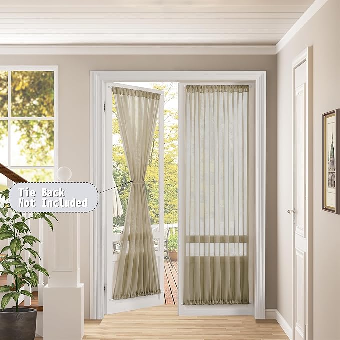 Tollpiz Sheer Door Curtains Closet Linen Textured Curtain Sheers Doorway Light - Image 2