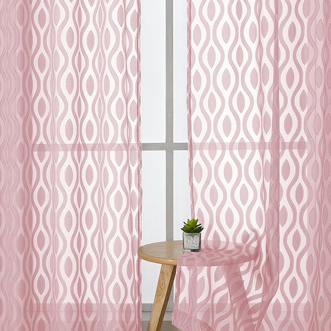 Aiyufeng Sheer Pink Curtain 45 Inch Length 2 Panels Set, Farmhouse Clip - Image 3