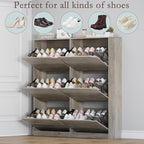 Shoe Cabinet with 6 Flip Drawers, Slim Narrow Shoe Storage Cabinet, - Image 4