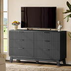 Fluted Dresser with 6 Drawers, Wooden Dresser TV Stand, Wood Closet Clothes - Image 7