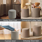 Round Ottoman with Storage Set of 2-Upholstered Sherpa Vanity Stool - Image 5