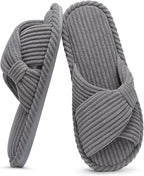 Evshine Summer House Slippers for Women Corduroy Cross Bow Indoor Slippers Open by Evshine