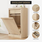 Tilt Out Trash Cabinet, Natural Wood Hidden Garbage Can Cabinet - Image 4