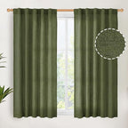 YoungsTex Olive Green Linen Curtains 45 Inch Length, Short Window Drapes Light by YoungsTex