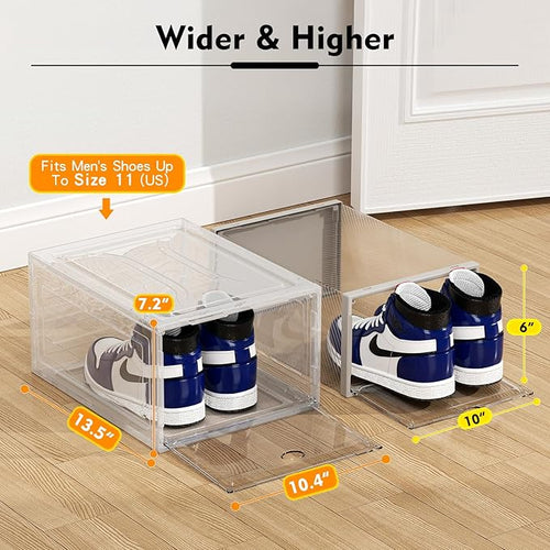 12 Pack Upgrade Harder Solid Plastic Shoe Organizer, Shoe Boxes Clear Stackable - Image 2