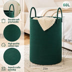 Laundry Basket, Woven Cotton Rope Laundry Hamper, 60L - Image 6