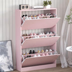 Shoe Cabinet with 3 Flip Drawers, Hidden Wood Shoe Cabinet, Freestanding Shoe by BORNOON