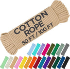 TECEUM Cotton Rope 3/16” – 50 FT – Strong All-Purpose Braided Rope – Natural by TECEUM