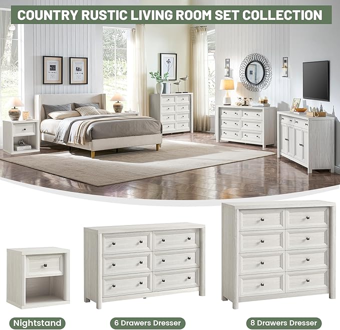 41" Tall White Dresser, Farmhouse 8 Drawers Dressers - Image 4
