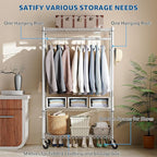 Heavy Duty Rolling Garment Rack 3 Tiers Adjustable Wire Shelving Clothes Rack - Image 4