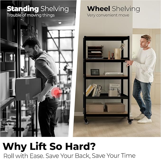 HOMEDANT House 5-Tier Metal Rolling Cart Shelf Rack Casters Heavy Duty - Image 7