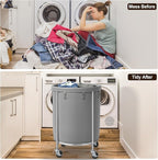 ELYKEN Laundry Basket with Wheels, 45 Gallons Rolling Laundry Hamper with - Image 7