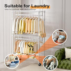 Heavy Duty Rolling Garment Rack 3 Tiers Adjustable Wire Shelving Clothes Rack - Image 5