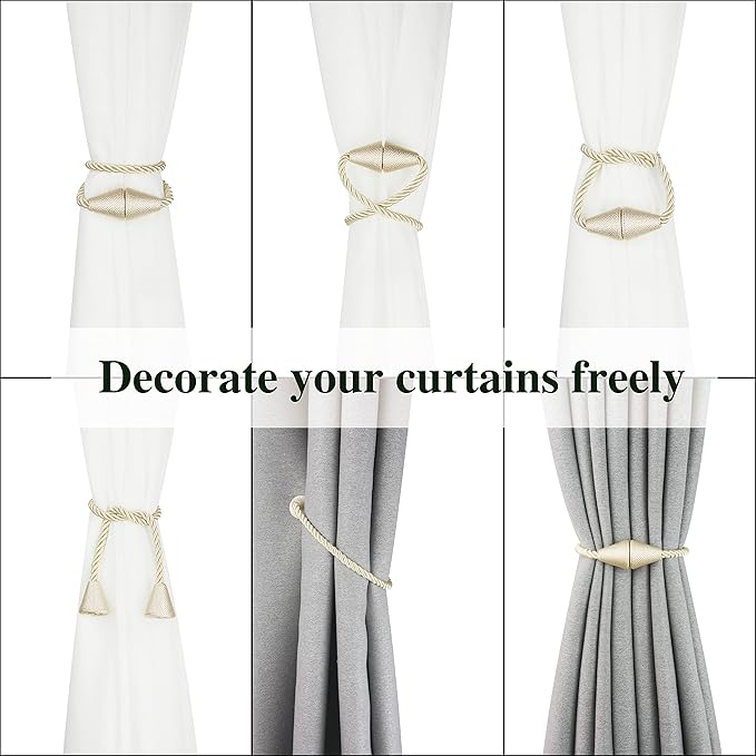 4 Pack Magnetic Curtain Tiebacks Rope Modern Handmade Curtain Tie Backs - Image 5