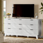 Fluted Dresser with 9 Drawers, Wooden Dresser TV Stand, Wood Closet Clothes - Image 7