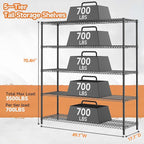 5 Tiers Storage Shelves Load 3300LBS, Metal Shelving Wire Metal Shelving Unit - Image 3