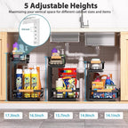 Under Sink Organizer Storage 2 Pack, 2 Tier Slide Out Height Adjustable Pull - Image 3