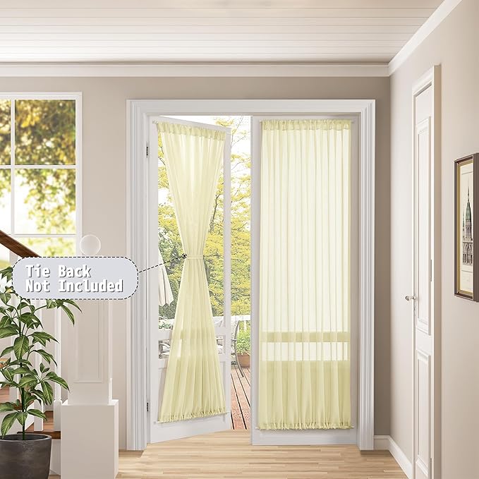 Tollpiz Sheer Door Curtain Closet Linen Textured Curtain Sheers Doorway Light - Image 2